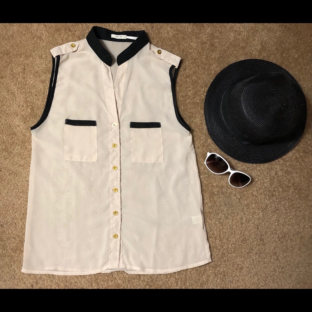 Poetry Brand, Chiffon Sleeveless Button Down Top